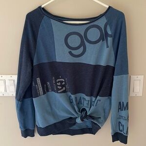GAP Remix 90s Y2K Iconic Logo Style Blue Patchwork Crew Sweatshirt Women XS